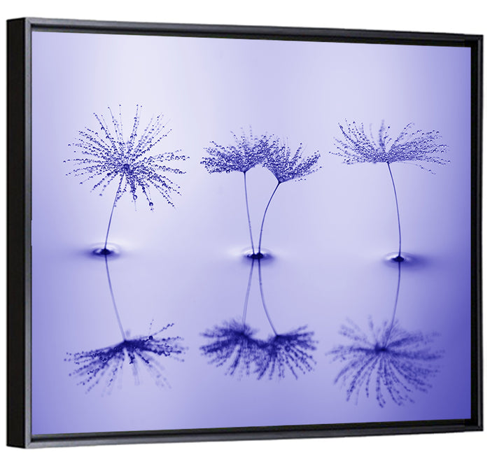 Blue Dandelion Seeds with Reflections Wall Art as a framed canvas