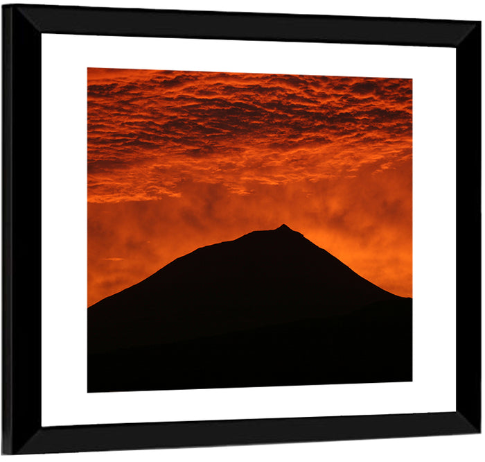 Pico Island Volcano Silhouette at Sunset Wall Art as a framed print