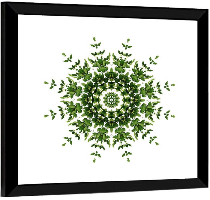 Botanical Green Leaf Mandala Wall Art as a framed print