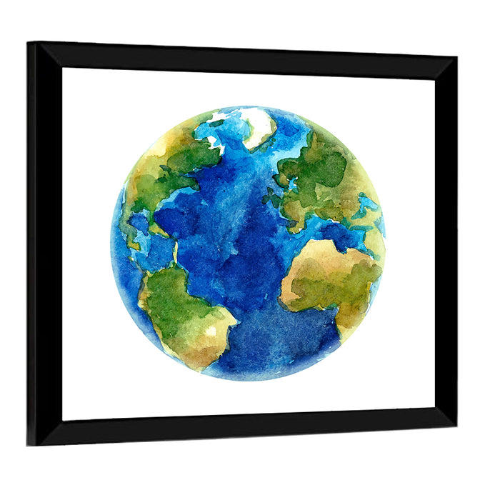 Watercolor Earth Globe Wall Art as a framed print