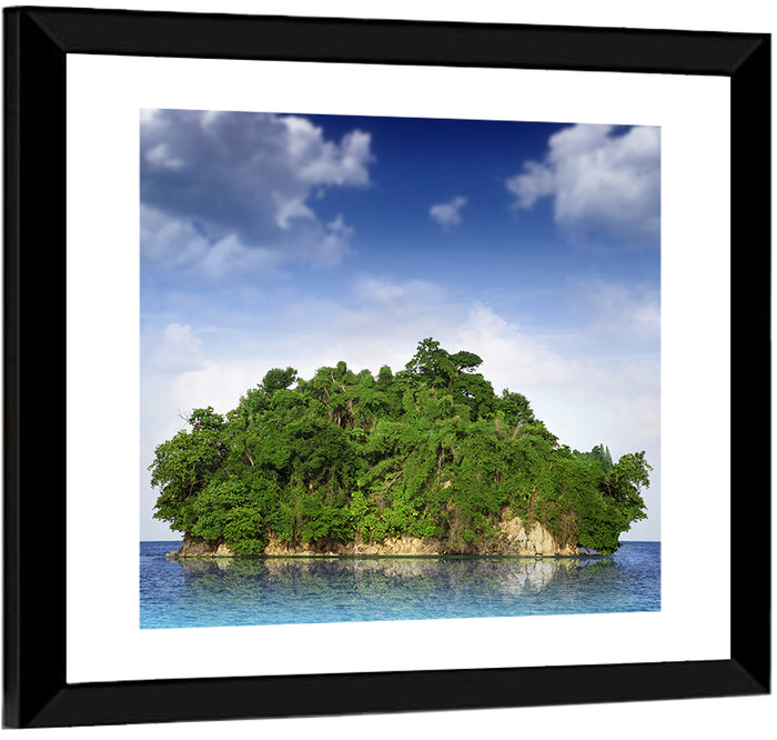 Tranquil Tropical Island Reflection Wall Art as a framed print