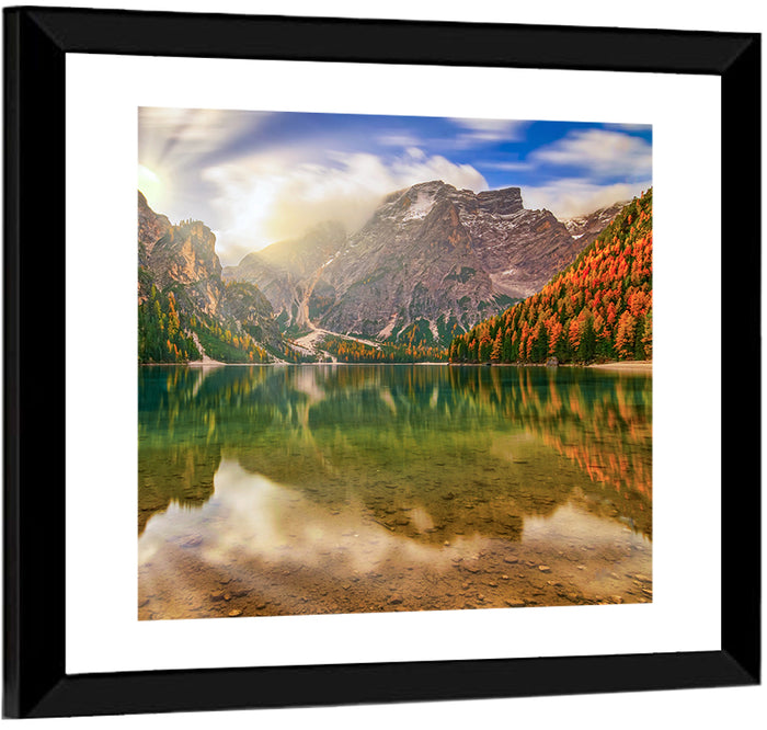 Lago Di Braies Sunrise Wall Art as a framed print