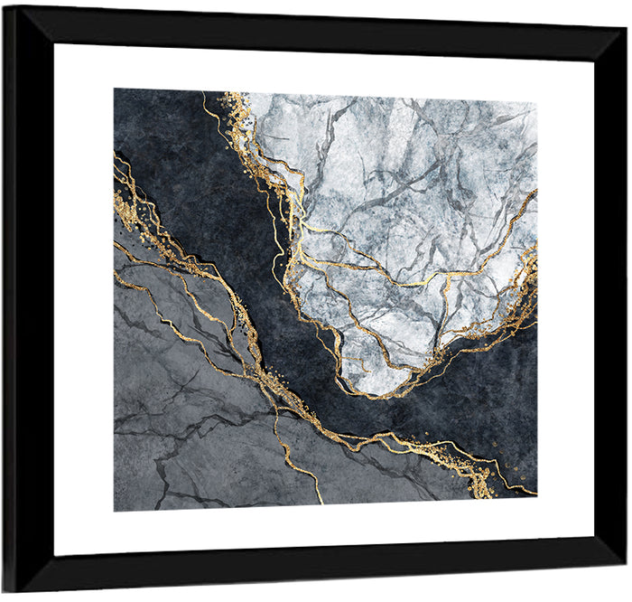 Black Stream Golden Veins Abstract Wall Art as a framed print