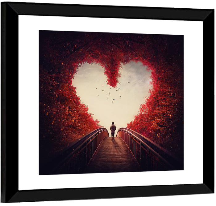 Heart Shaped Forest Path Wall Art as a framed print