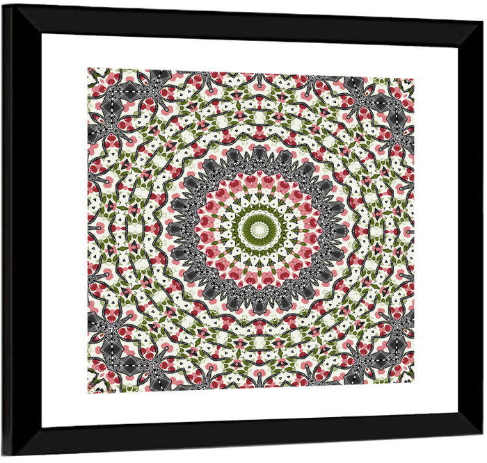 Cherry Mosaic Mandala Wall Art as a framed print