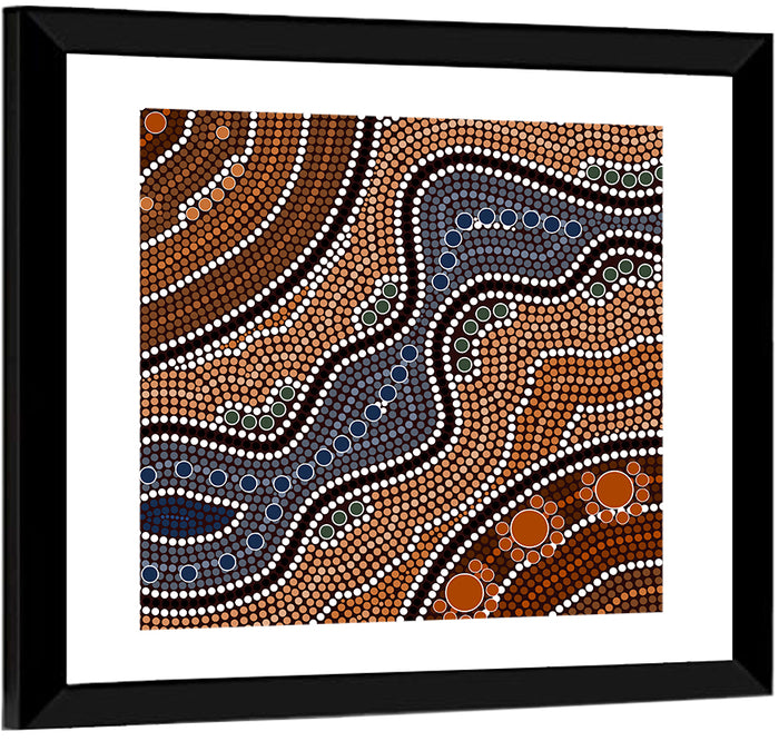 Rhythmic Dot River Wall Art as a framed print