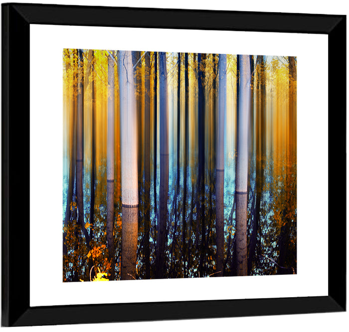 Ethereal Autumn Forest Reflection Abstract Wall Art as a framed print