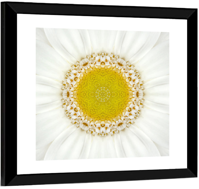 White Flower Mandala Kaleidoscope Wall Art as a framed print