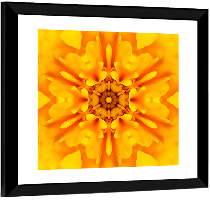 Golden Dahlia Mandala Wall Art as a framed print