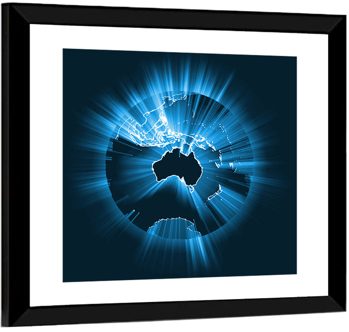 Glowing Australian Map Wall Art as a framed print