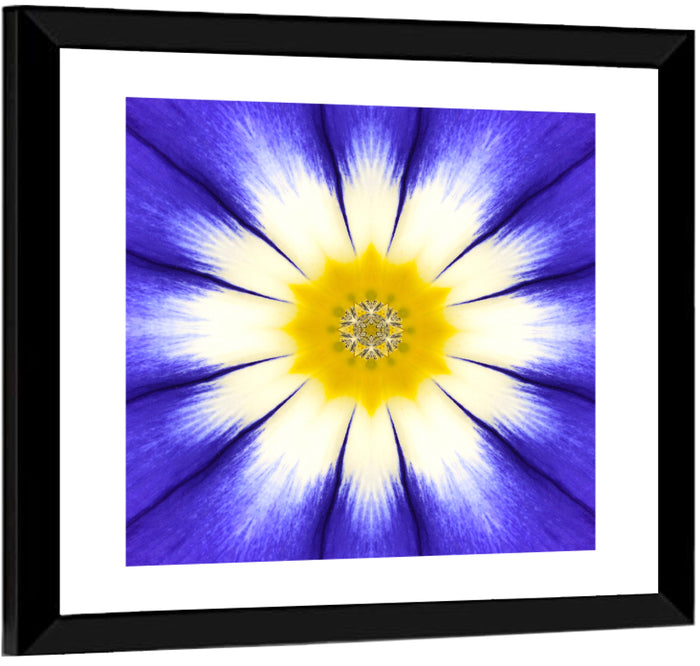 Blue Cornflower Mandala Bloom Wall Art as a framed print