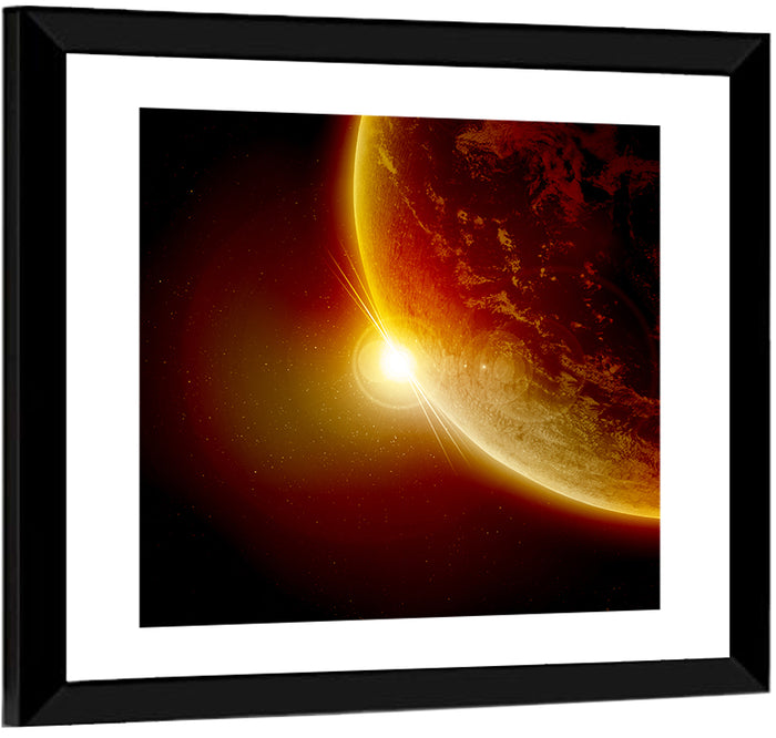 Red Planet Sunrise Limb Flare Wall Art as a framed print