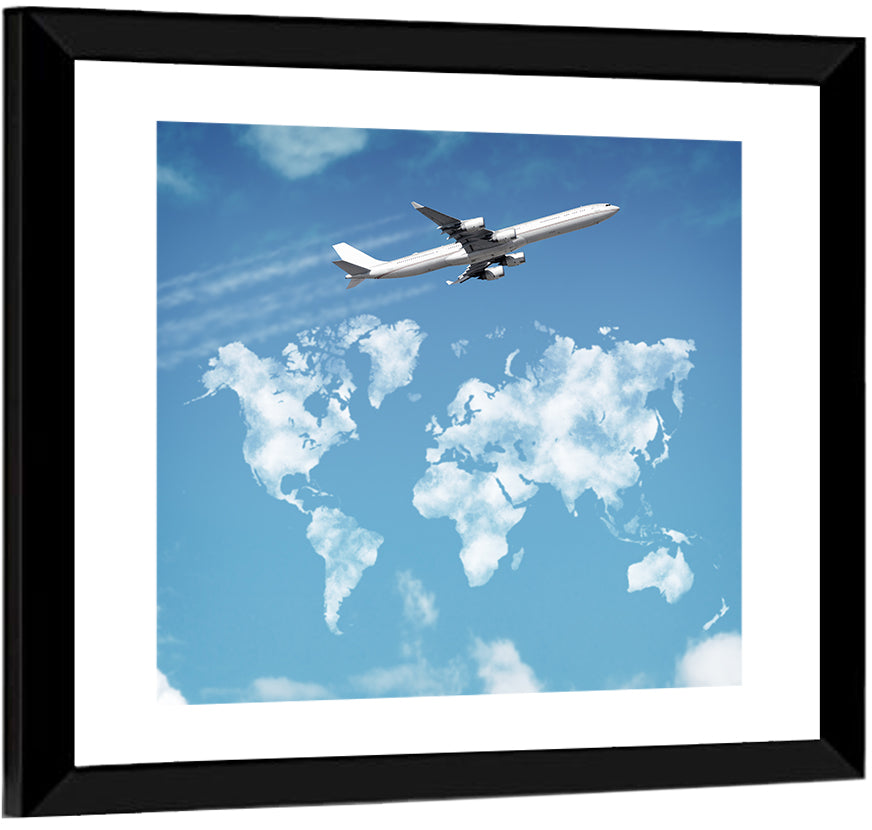 Airplane & World Map Wall Art