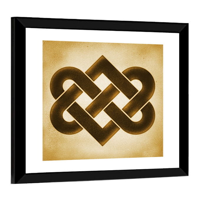Gold Celtic Heart Knot Wall Art as a framed print