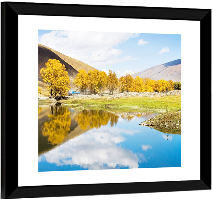 Chanxi Autumn Reflection Road Wall Art as a framed print