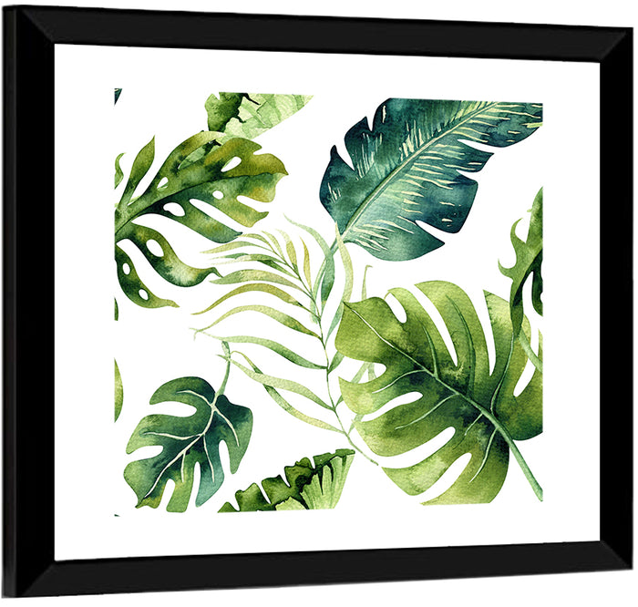 Tropical Watercolor Leaves Wall Art as a framed print