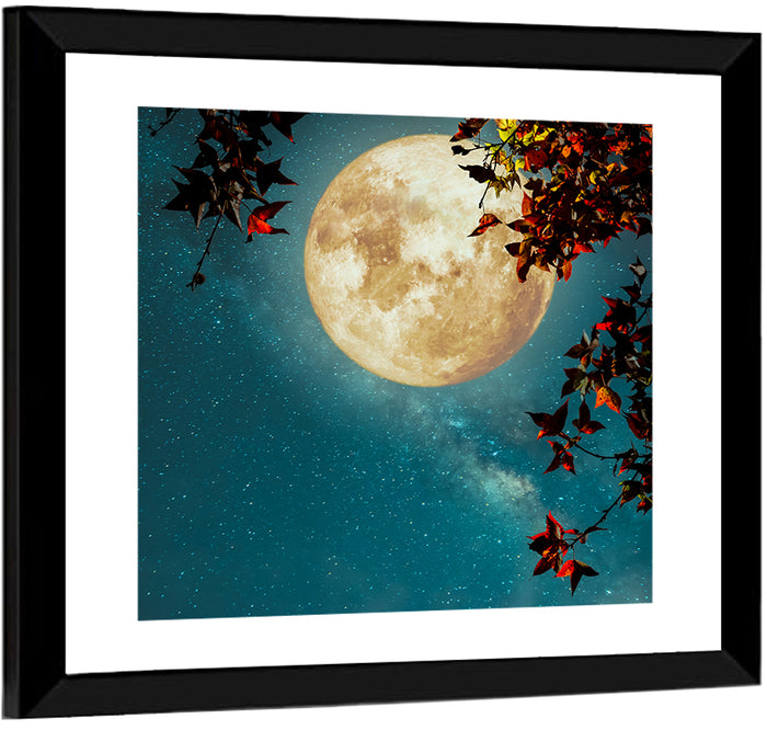 Autumn Moon with Milky Way Wall Art as a framed print