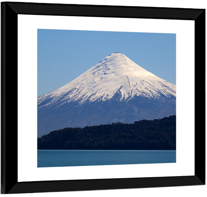 Snow-capped Osorno Volcano Over Lake Wall Art as a framed print