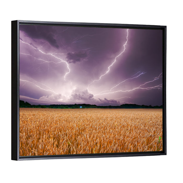 Lightning Over Wheat Field Wall Art as a framed canvas