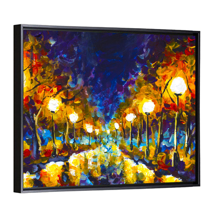 Autumn Evening Park Path Wall Art as a framed canvas