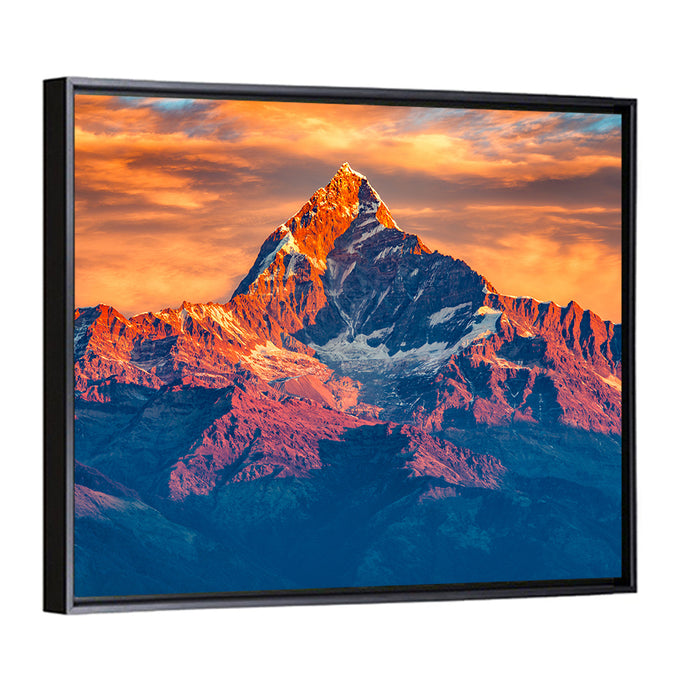 Machhapuchhre Sunrise Over Pokhara Wall Art as a framed canvas