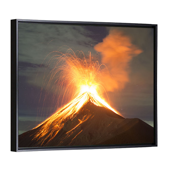 Starry Night Volcano Eruption Wall Art as a framed canvas