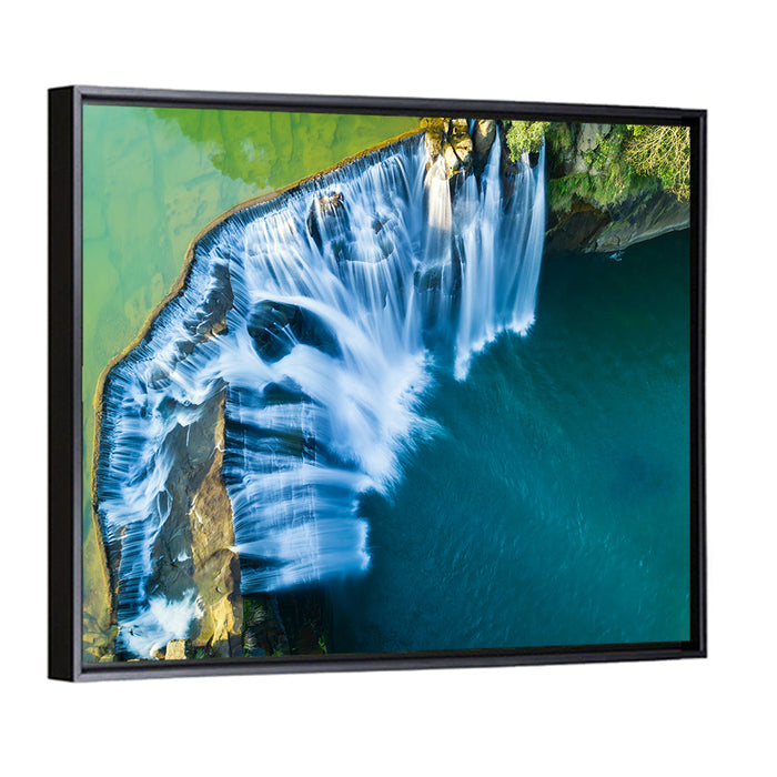 Shifen Waterfall Aerial Wall Art as a framed canvas