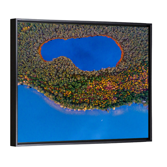 Autumn Forest Lake Wall Art as a framed canvas