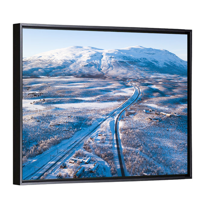 Snowy Valley with Parallel Tracks Wall Art as a framed canvas
