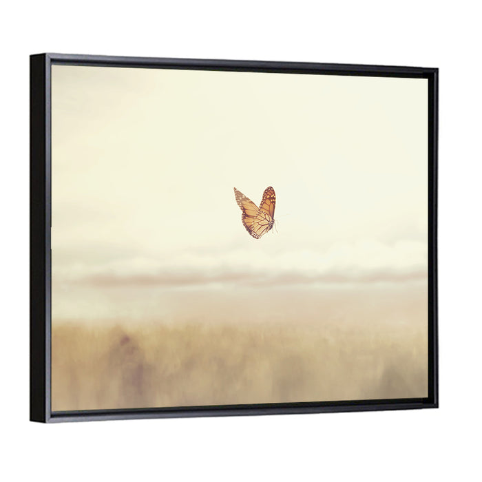 Monarch Over Beige Field Wall Art as a framed canvas