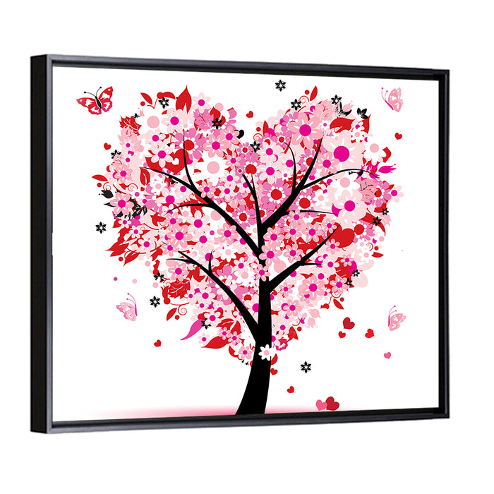 Pink Heart Tree Wall Art as a framed canvas