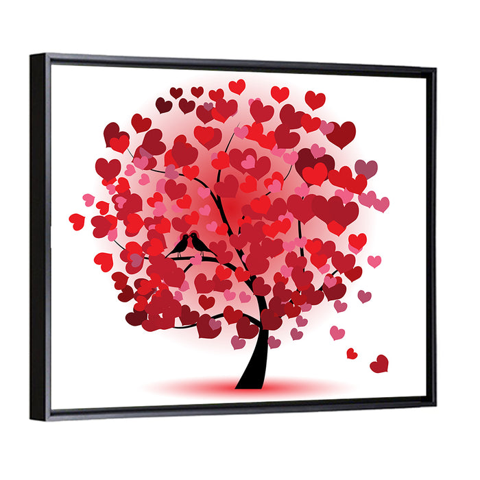 Heart Tree with Kissing Birds Wall Art as a framed canvas