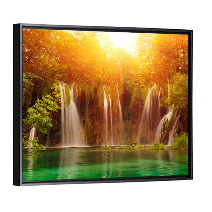 Plitvice Lakes Waterfalls Wall Art as a framed canvas