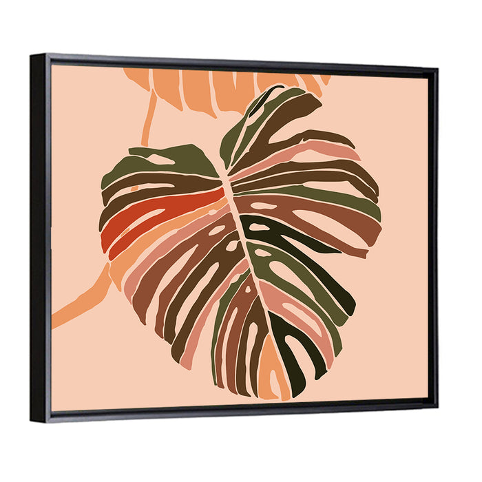 Warm Pink Monstera Leaf Wall Art as a framed canvas