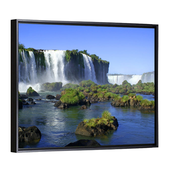 Iguazu Falls Mossy Rocks Wall Art as a framed canvas