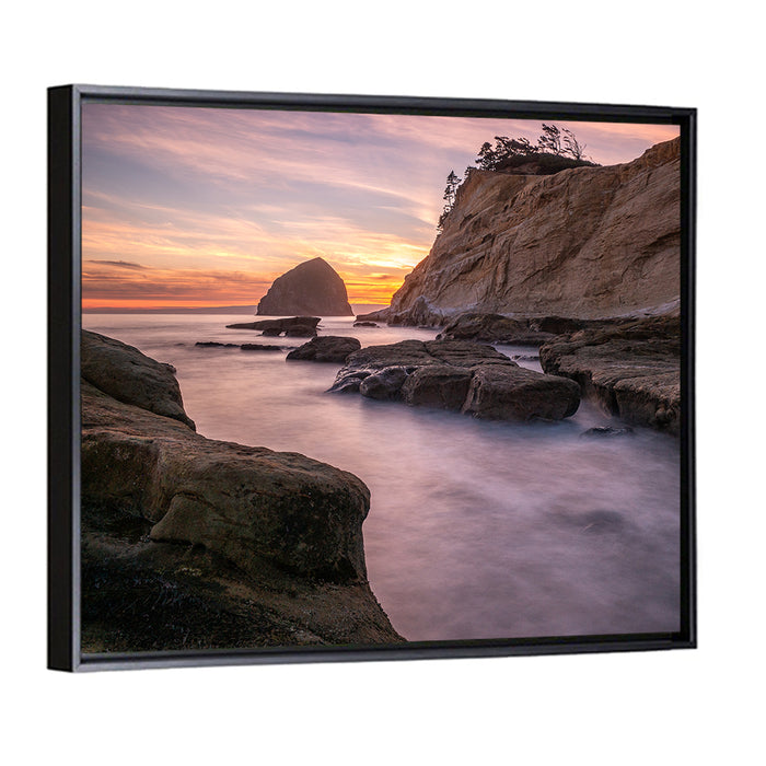 Haystack Rock at Cape Kiwanda Wall Art as a framed canvas
