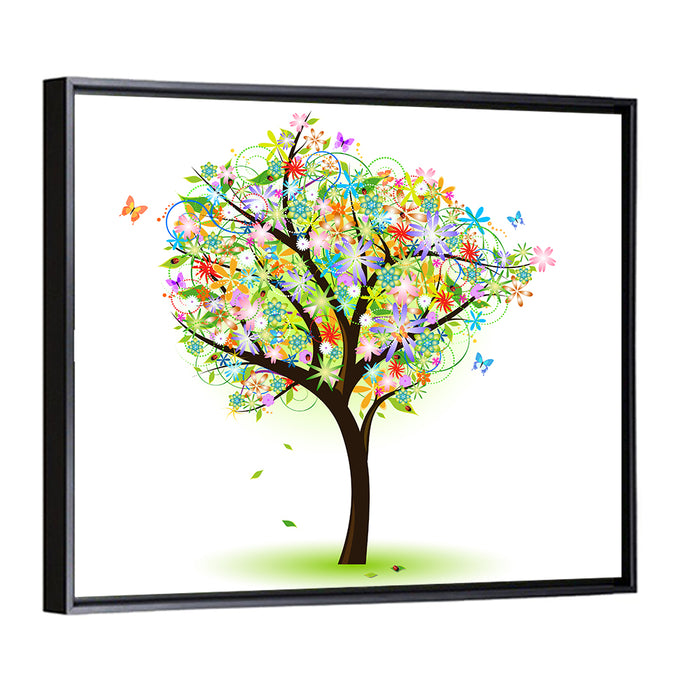 Whimsical Floral Tree Illustration Wall Art as a framed canvas