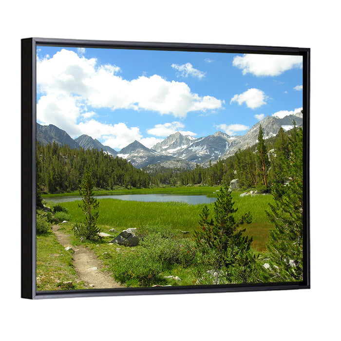 Sierra Nevada Trail to Snow Capped Peaks Wall Art as a framed canvas
