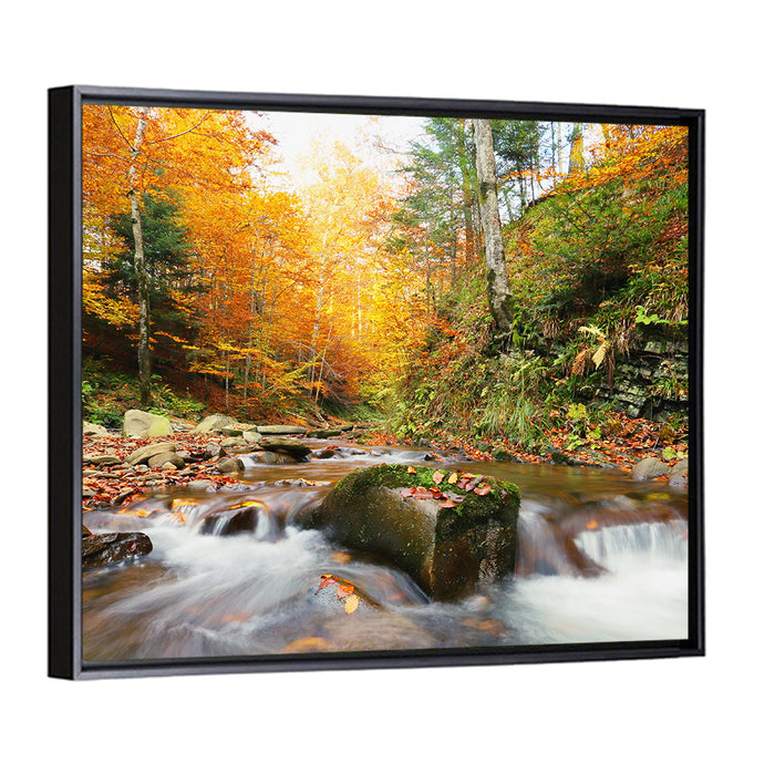 Forest Stream in Autumn Wall Art as a framed canvas