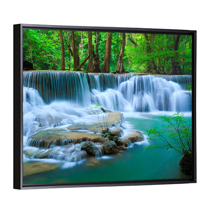 Huay Ma Khamin Erawan Waterfall Wall Art as a framed canvas