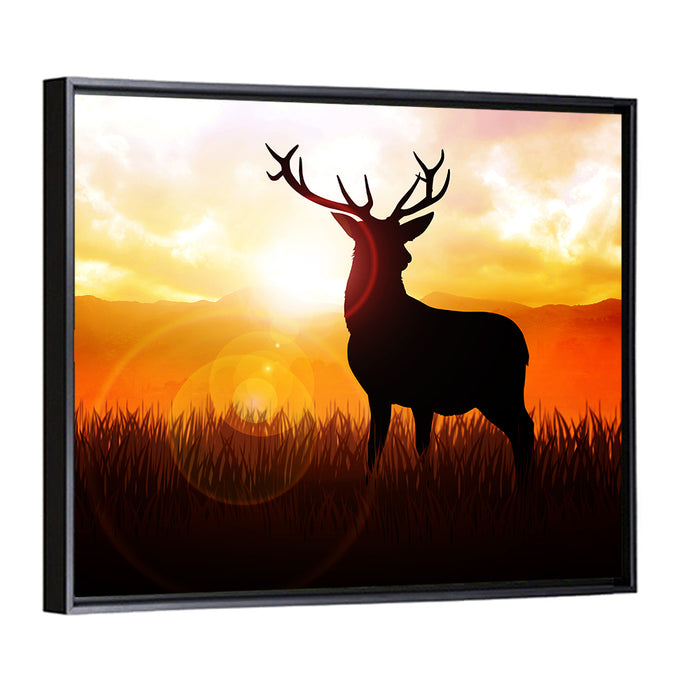 Golden Hour Deer Silhouette Wall Art as a framed canvas