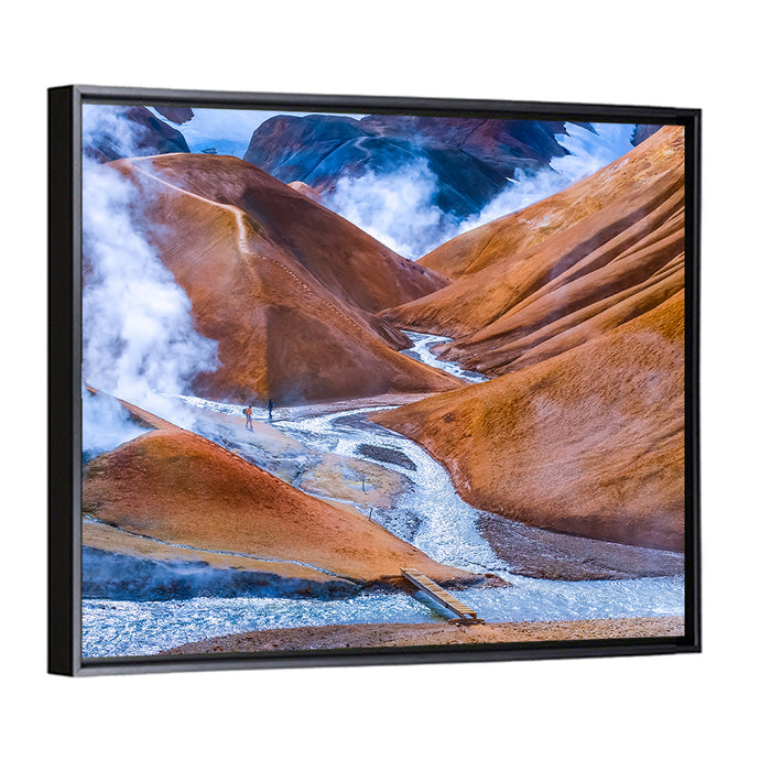 Geothermal Valley with Footbridge Wall Art as a framed canvas