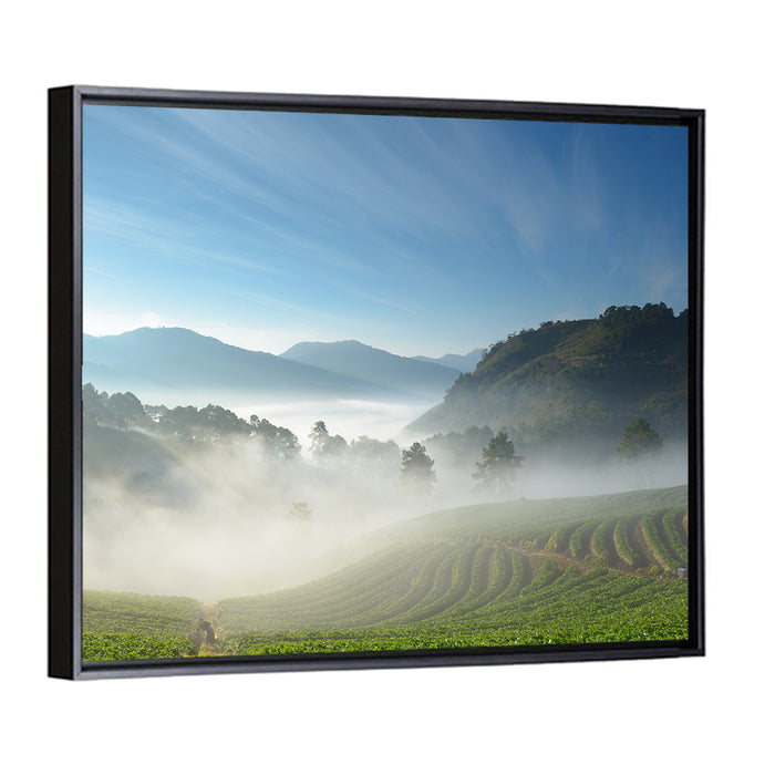 Sunlit Terraced Tea Hills Wall Art as a framed canvas