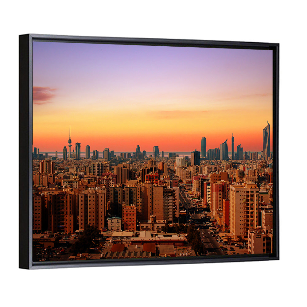Kuwait City Skyline at Dusk Wall Art, framed canvas, square