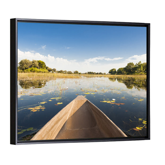 Mokoro Canoe in Okavango Delta Wall Art as a framed canvas