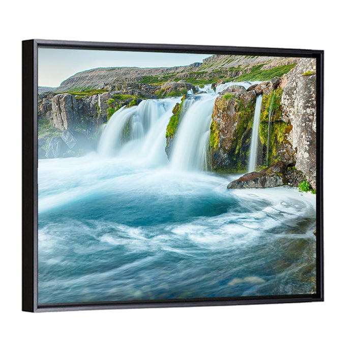 Dynjandi Waterfall Mist and Moss Wall Art as a framed canvas