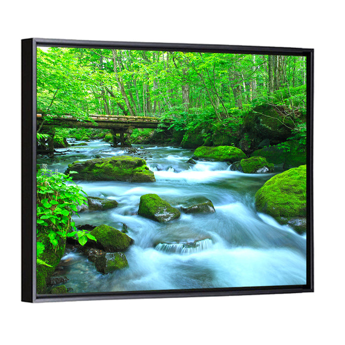 Mossy Forest Stream Wall Art as a framed canvas