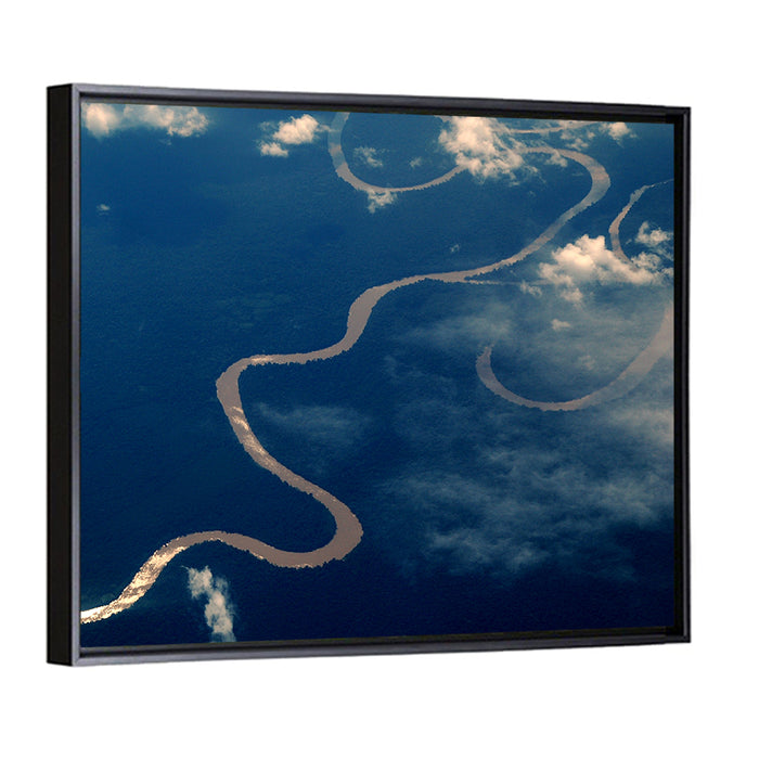Sunlit Meander of the Amazon River Wall Art as a framed canvas