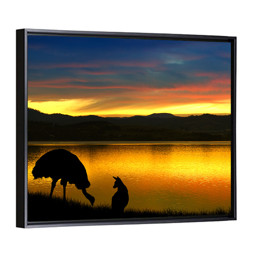 Kangaroo at Lake Sunset Wall Art