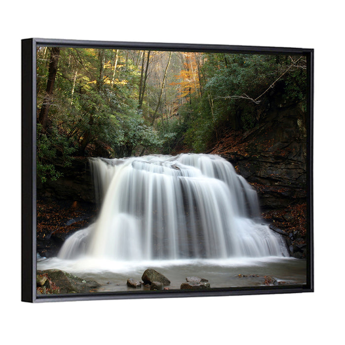 Holly River Autumn Waterfall Wall Art as a framed canvas